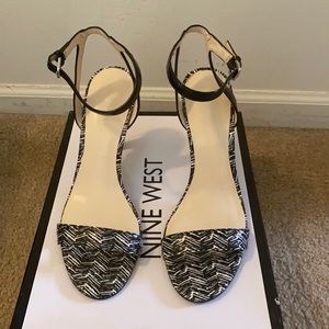 Nine West black and white patent sandal heels